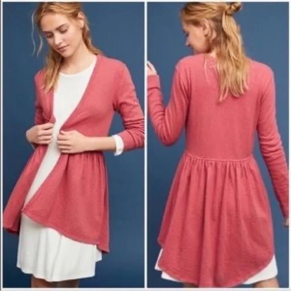 Eileen Fisher coral cardigan Women’s Silk Organic Cotton Blend Open Sweater - Picture 3 of 5